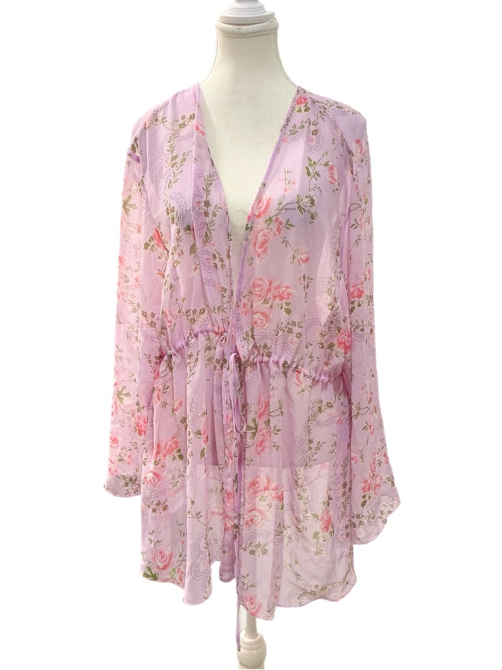 Sentiments Light Pink Floral Tie Front Beach kimono Cover Up Size Medium